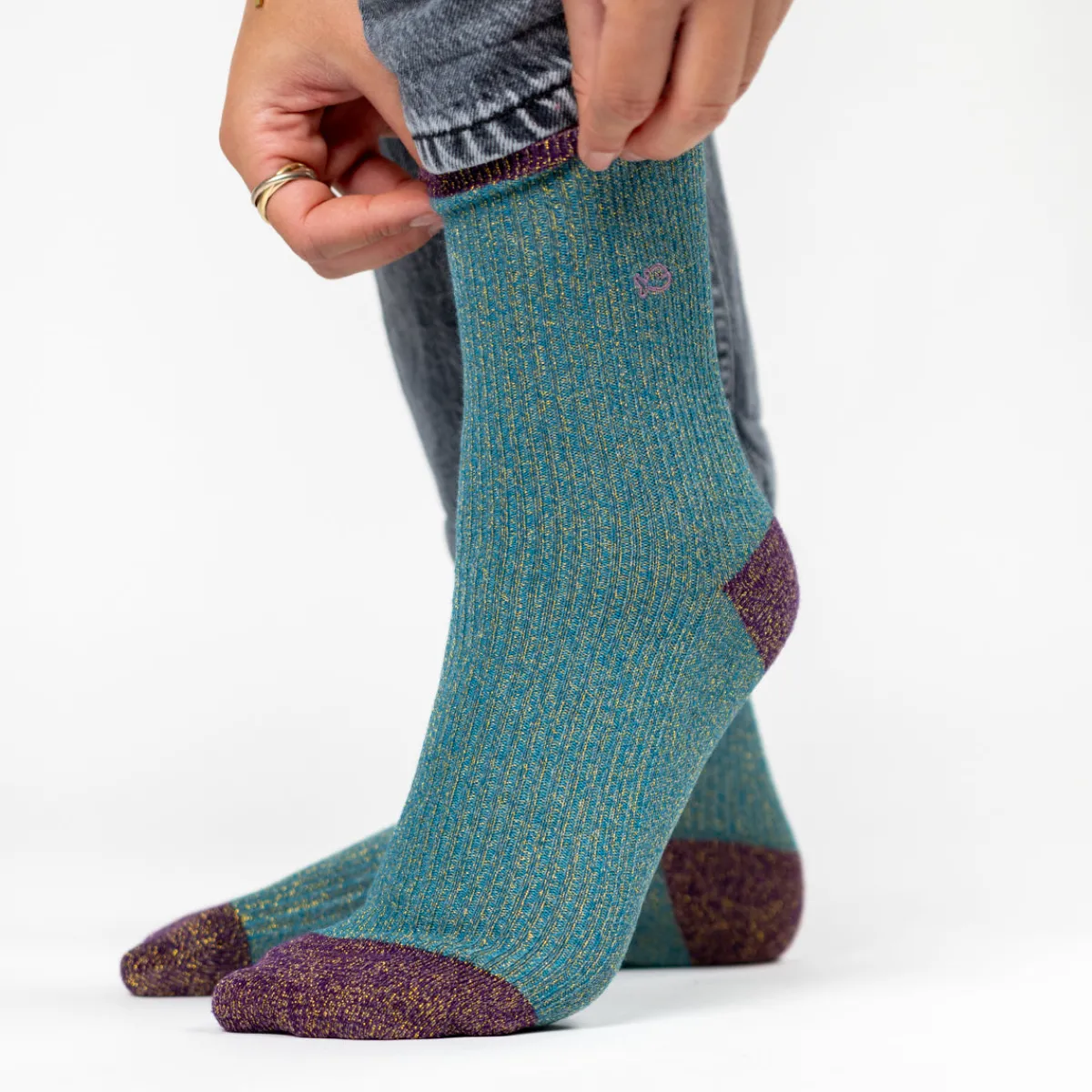 BILLYBELT Chaussettes en coton peigné Vintage - Bleu canard>Femme Chaussettes Fantaisie