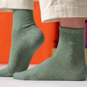 BILLYBELT Chaussettes pailletées en coton peigné Unies - Céladon>Femme Chaussettes Unies