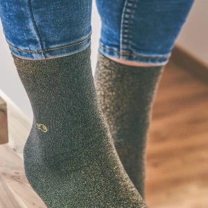 BILLYBELT Chaussettes pailletées en coton peigné Unies - Noir minéral>Femme Chaussettes Unies