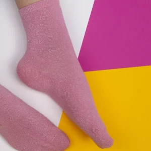 BILLYBELT Chaussettes pailletées en coton peigné Unies - Rose pêche>Femme Chaussettes Unies